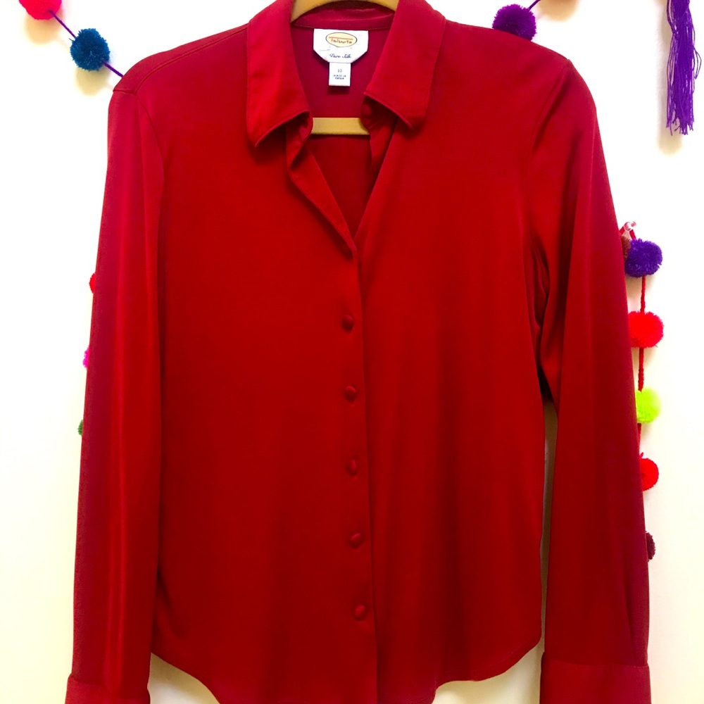 Talbot’s VTG Silk Red Long sleeved button down